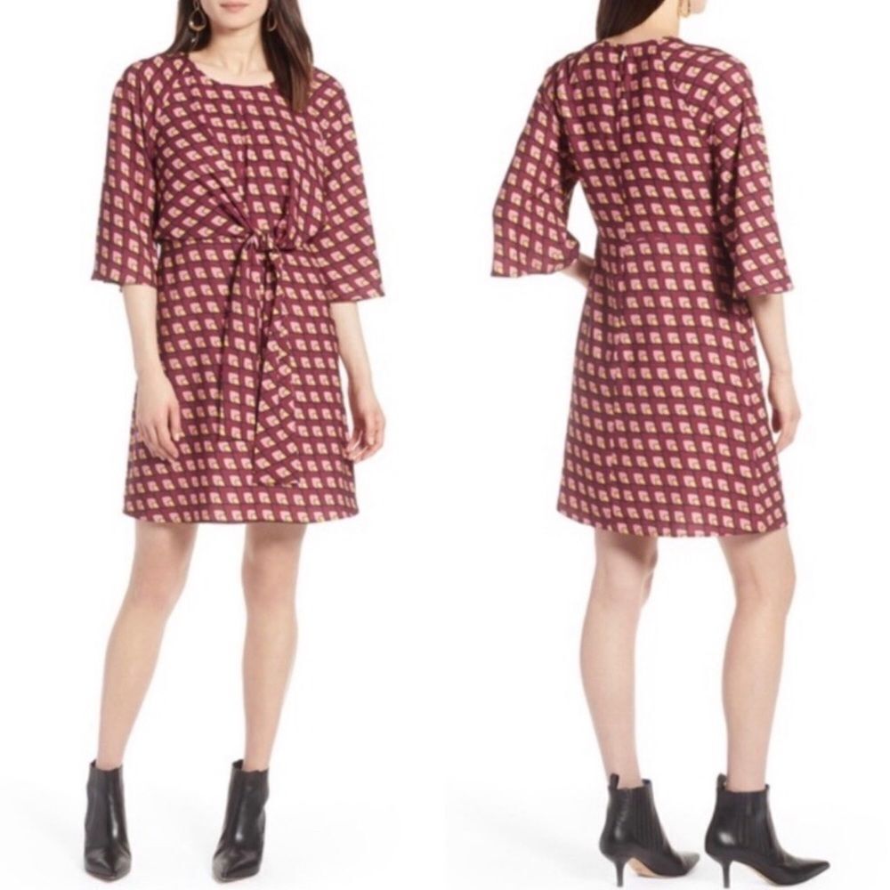 NEW Halogen pink retro geometric printed tie‎ front dress